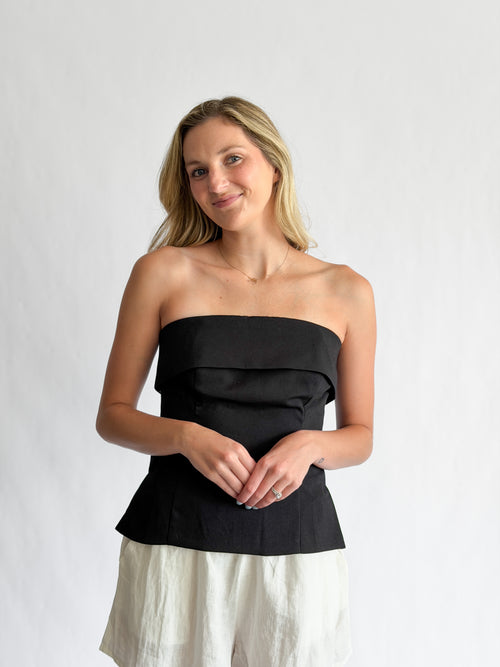 Vivian Black Fold Over Strapless Side Slit Top