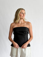 Vivian Black Fold Over Strapless Side Slit Top