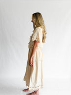 Vera Cream Eyelet Detail Stretch Waist Midi Skirt