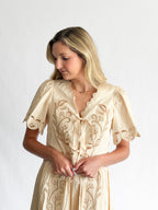 Vera Cream Short Sleeve Eyelet Detail Tie Top