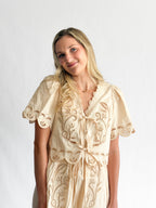 Vera Cream Short Sleeve Eyelet Detail Tie Top