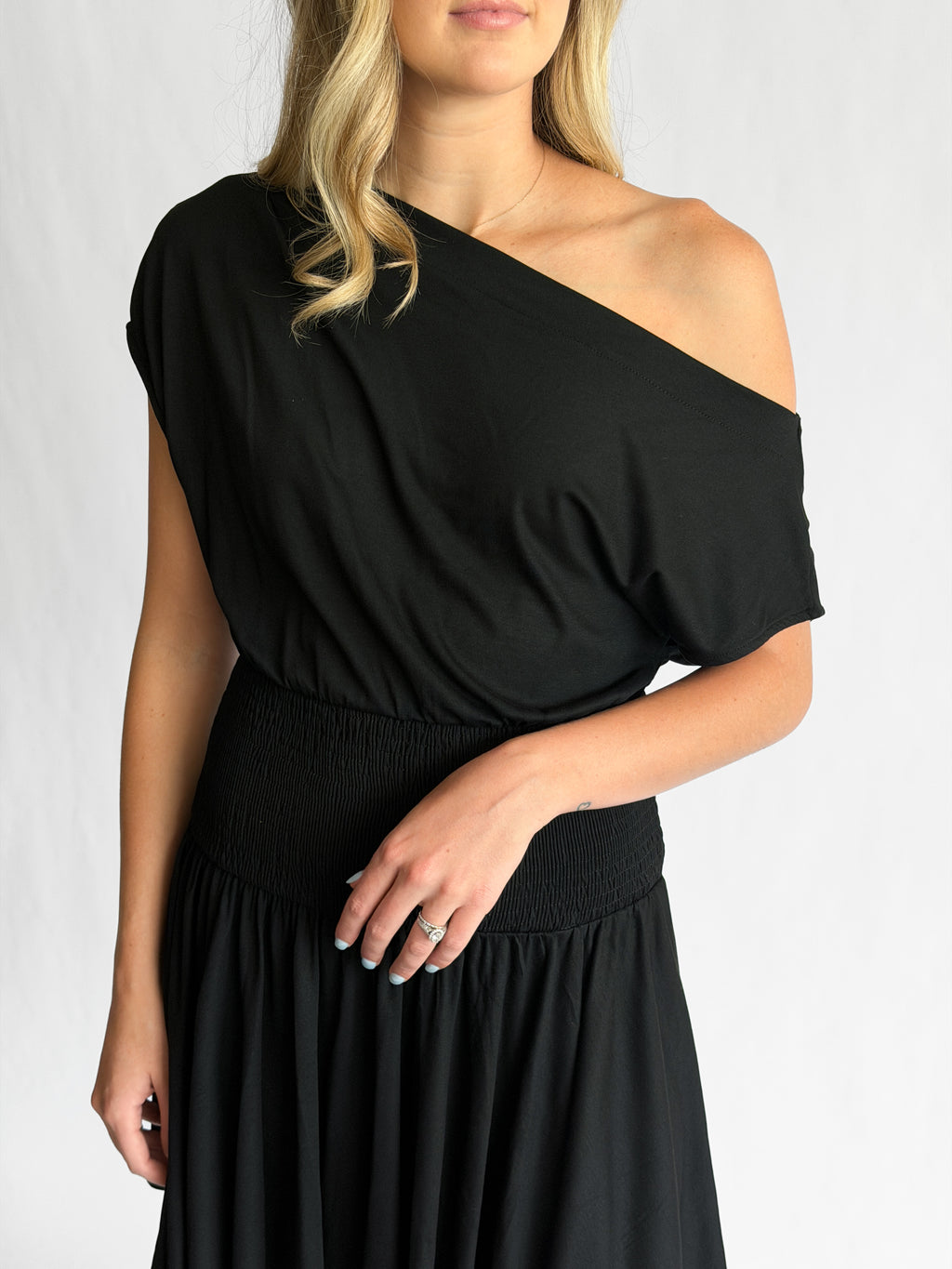 By Together Ursula Black Knit Spandex Asymmetrical Mini Dress