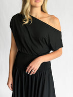 By Together Ursula Black Knit Spandex Asymmetrical Mini Dress