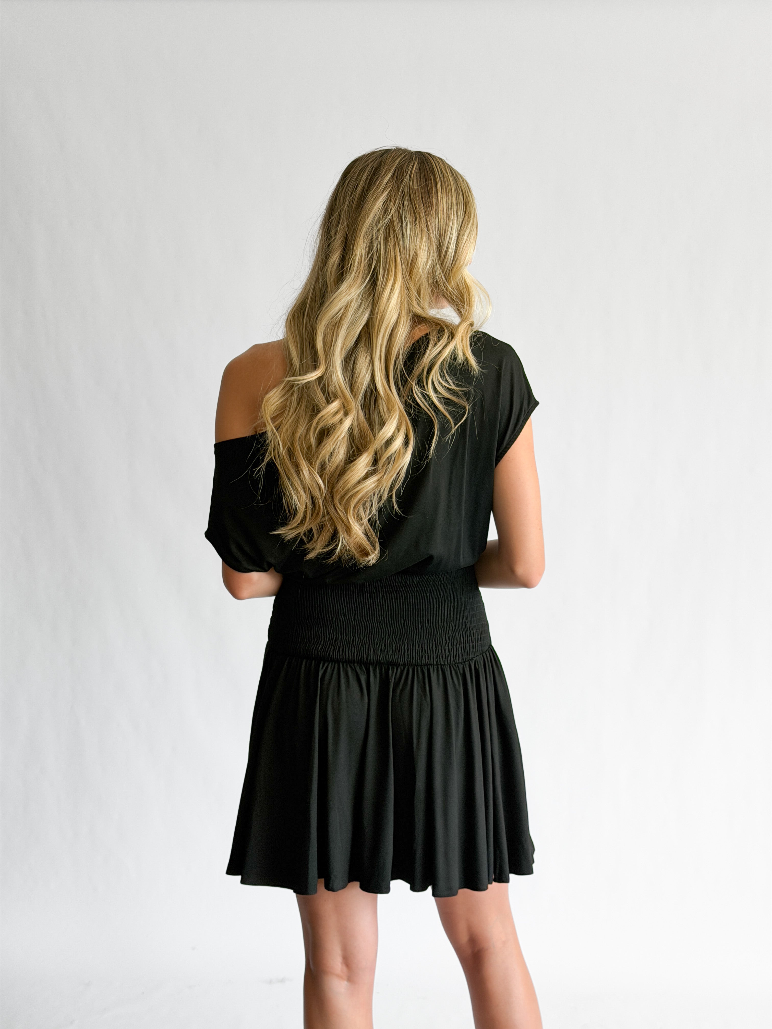 By Together Ursula Black Knit Spandex Asymmetrical Mini Dress