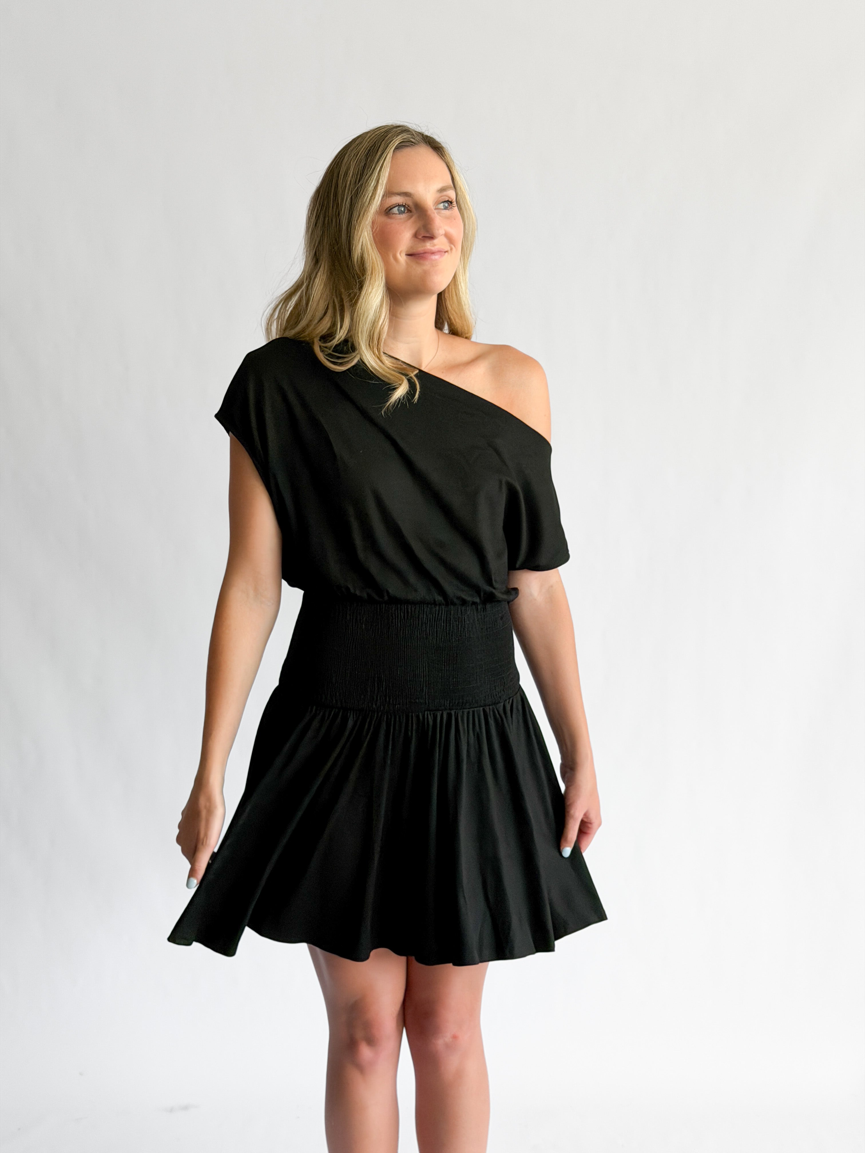 By Together Ursula Black Knit Spandex Asymmetrical Mini Dress