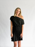By Together Ursula Black Knit Spandex Asymmetrical Mini Dress