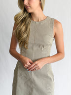 Valerie Brown Stripe Cotton Pintuck Sleeveless Mini Dress