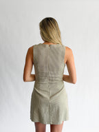 Valerie Brown Stripe Cotton Pintuck Sleeveless Mini Dress