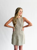 Valerie Brown Stripe Cotton Pintuck Sleeveless Mini Dress