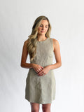 Valerie Brown Stripe Cotton Pintuck Sleeveless Mini Dress