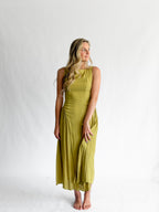 Violet Boat Neck Sleeveless Basque Waist Midi Dress (Green)