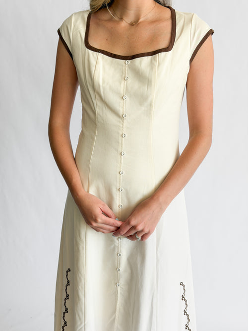 Vanessa Cream Embroidery Detail Button Down Midi Dress