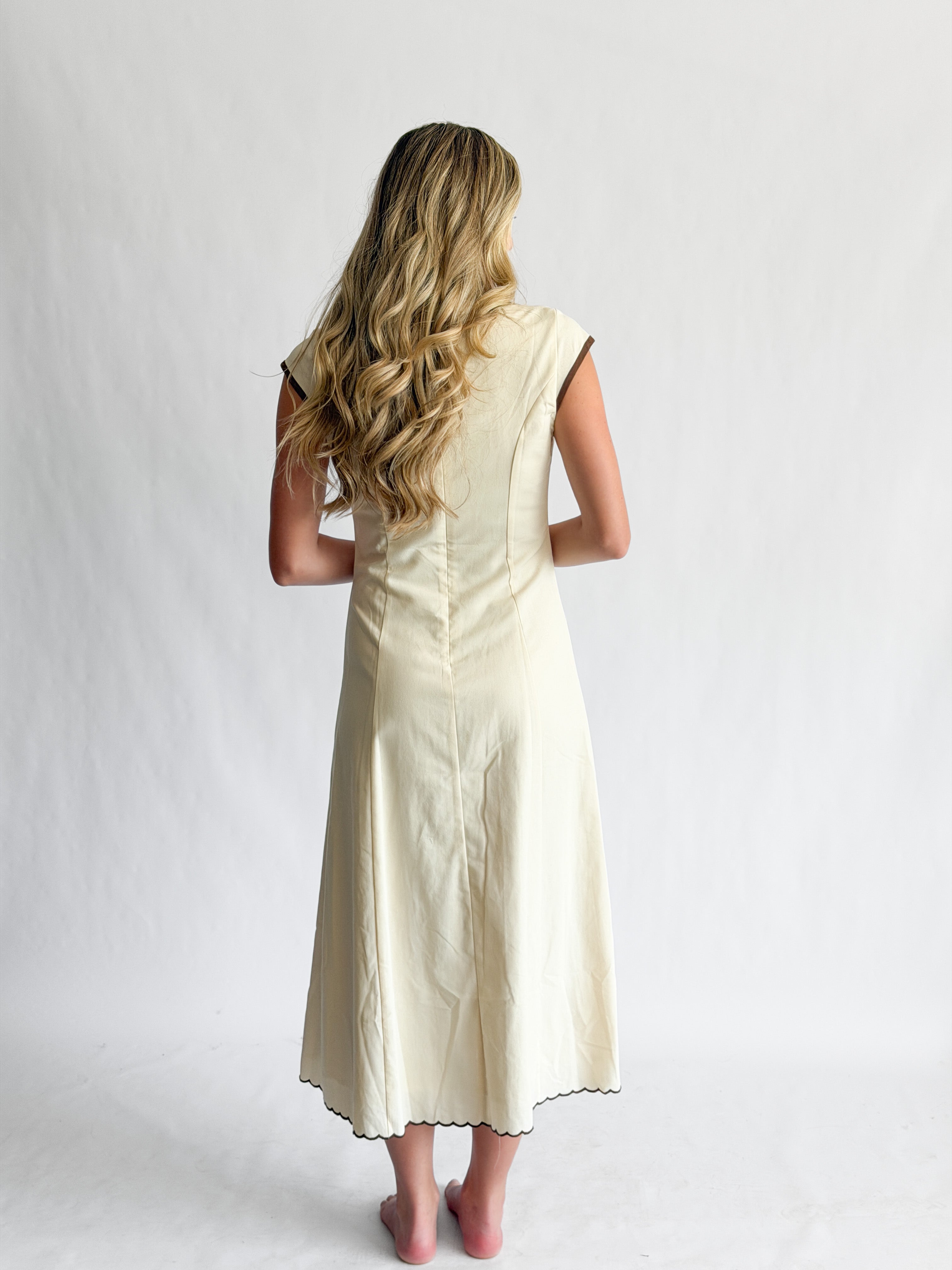 Vanessa Cream Embroidery Detail Button Down Midi Dress