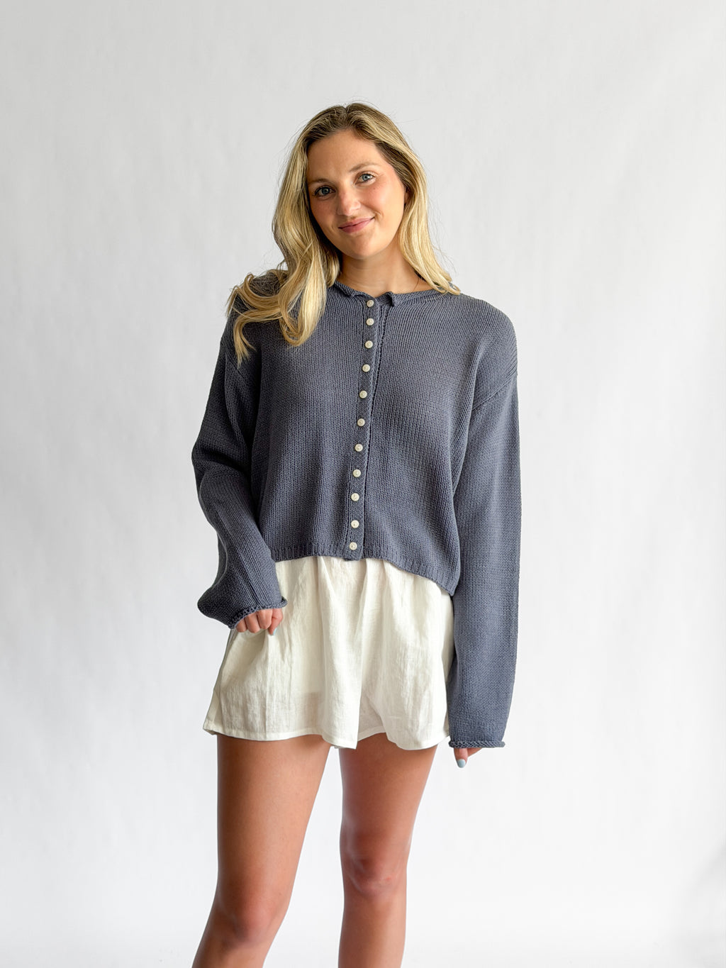 By Together Venus White Woven Linen Shorts
