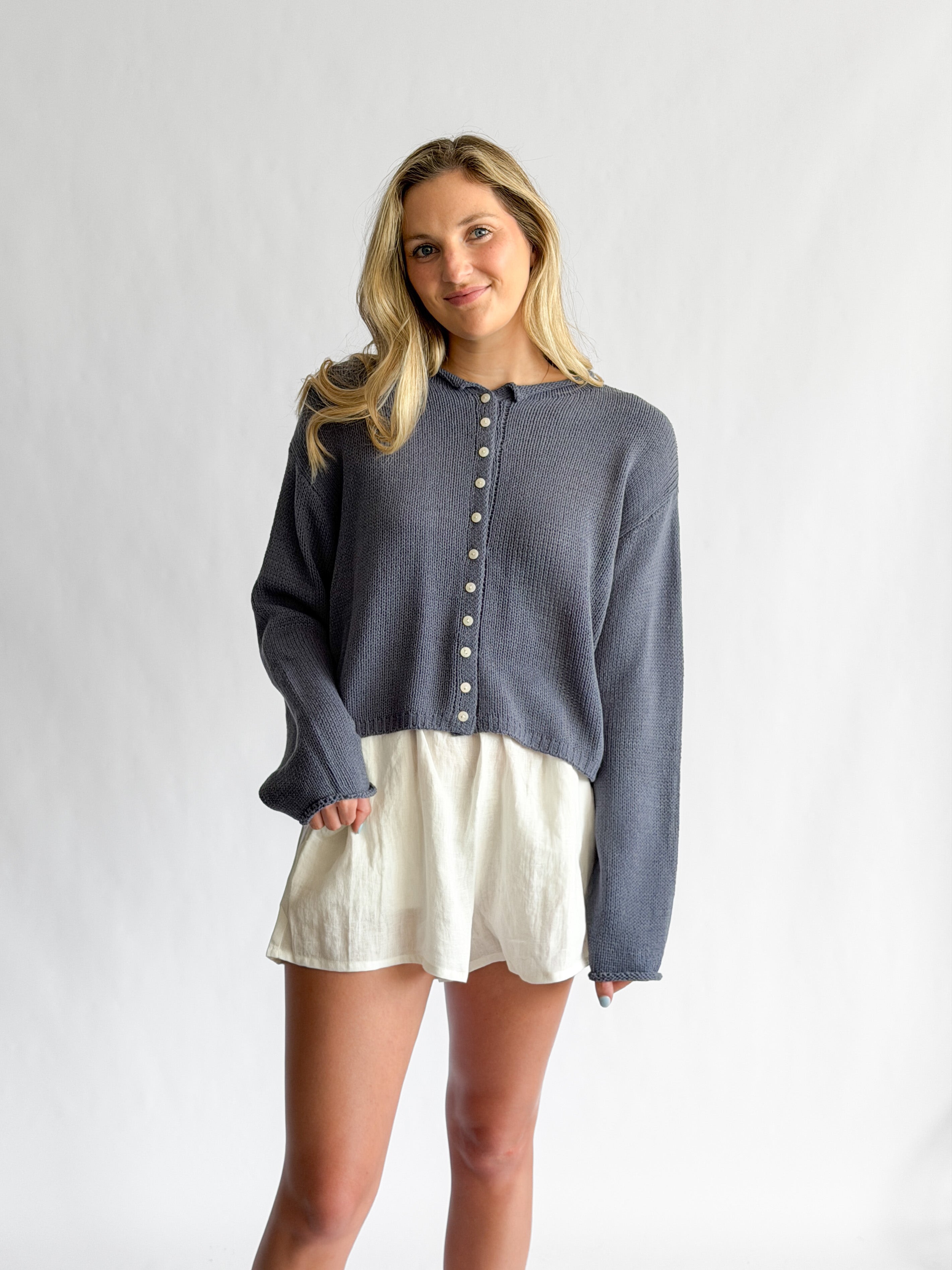 By Together Venus White Woven Linen Shorts