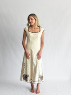 Vanessa Cream Embroidery Detail Button Down Midi Dress