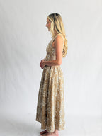 Ulissa Khaki Floral Embroidered Appliqué Corset Midi Dress
