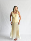 Ursula Butter Yellow Button Vest Mixed Media Maxi Dress
