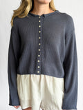 Miou Muse Wyatt Dusty Blue Woven Knit Buttoned Cardigan