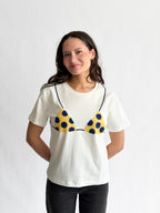 Tilly Beaded Bikini Cotton T-Shirt (Yellow/Blue Polka Dot)