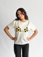 Tilly Beaded Bikini Cotton T-Shirt (Yellow/Blue Polka Dot)