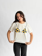 Tilly Beaded Bikini Cotton T-Shirt (Yellow/Blue Polka Dot)