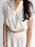 Winifred White Floral Embroidery Cropped Cotton Top