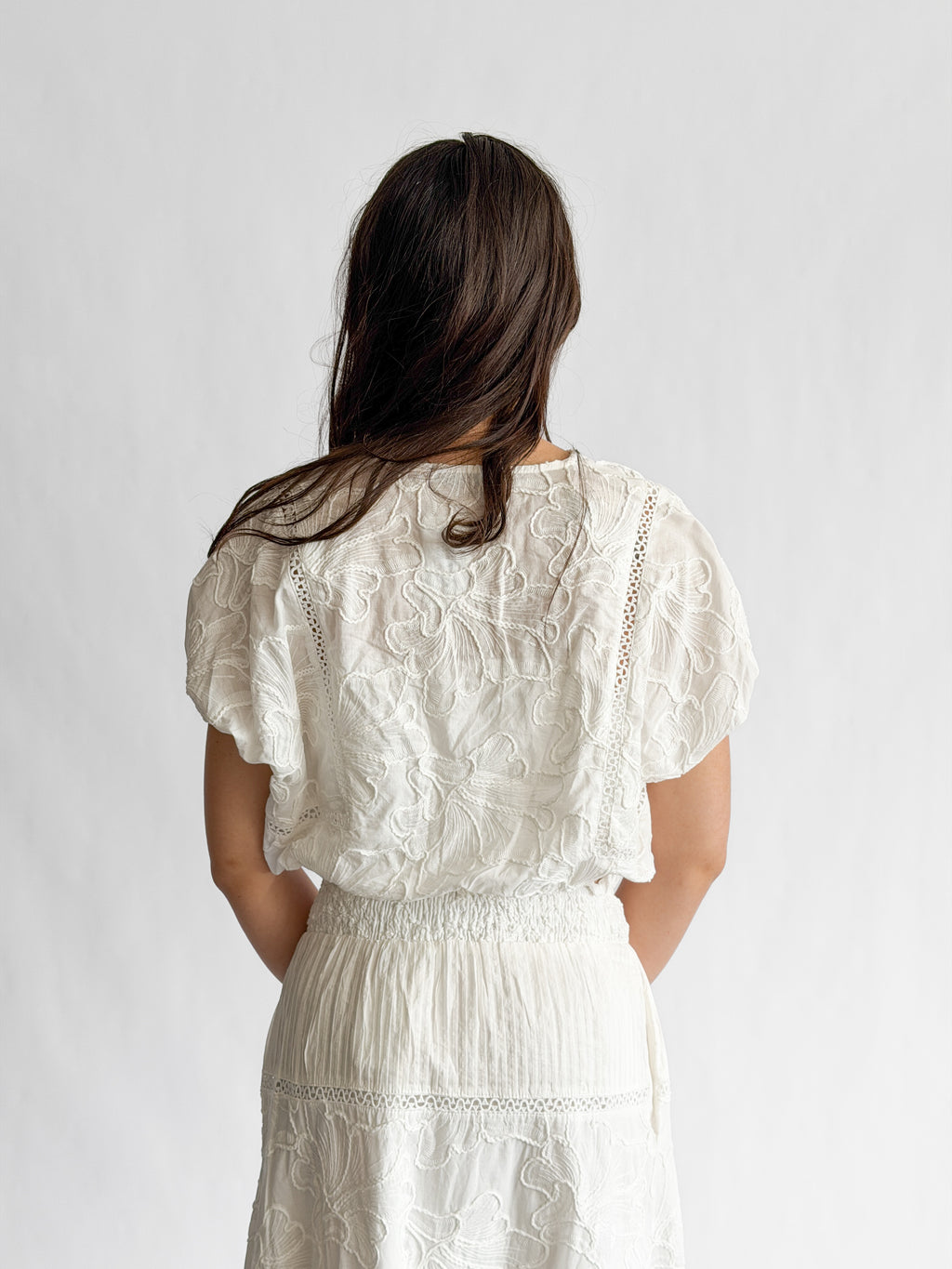 Winifred White Floral Embroidery Cropped Cotton Top