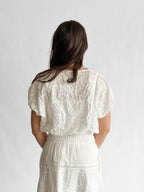 Winifred White Floral Embroidery Cropped Cotton Top