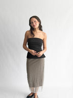 Whitney Taupe Beaded Mesh Back Slit Midi Skirt