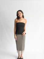 Whitney Taupe Beaded Mesh Back Slit Midi Skirt