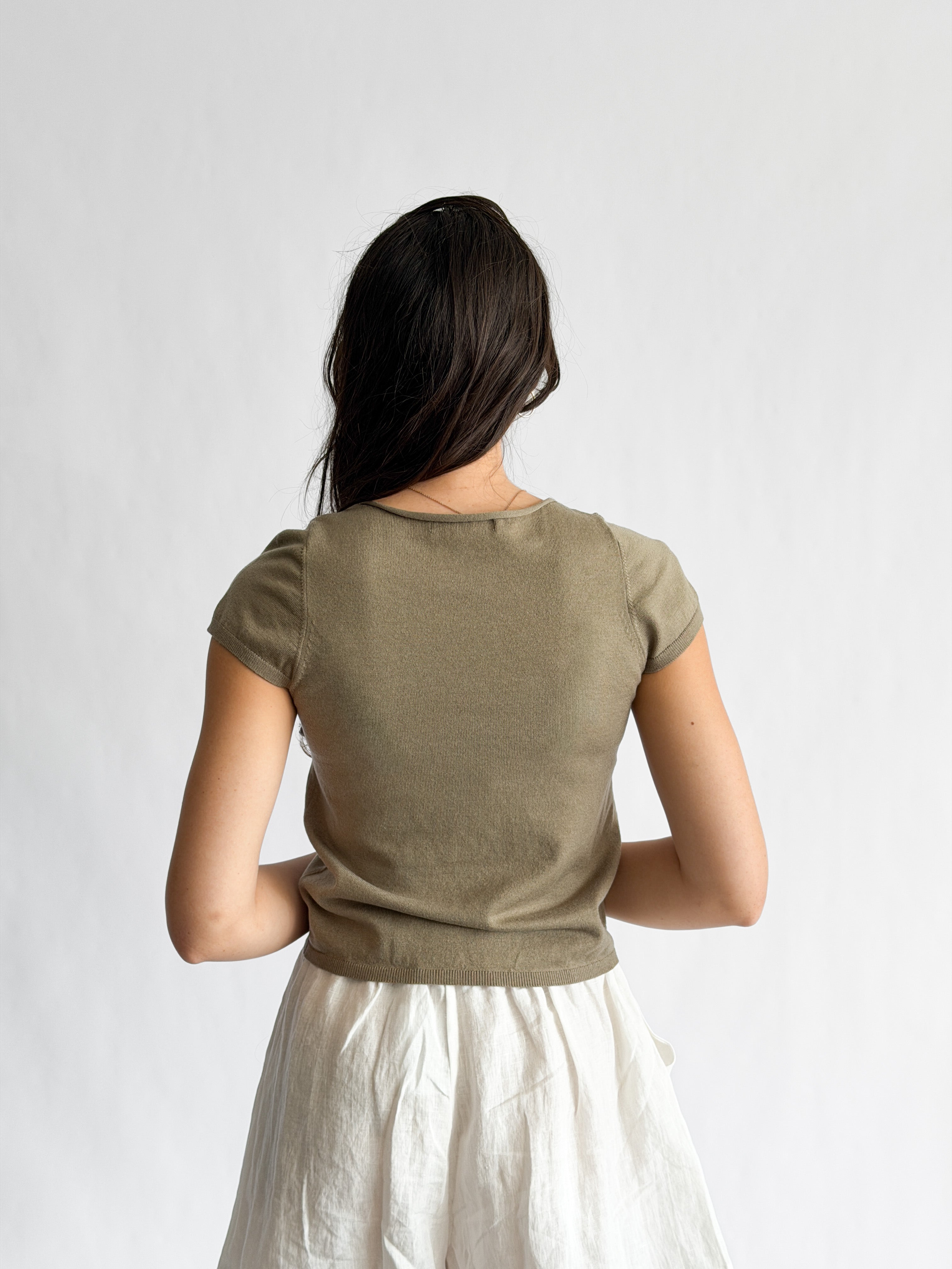 Winslow Olive Green Knit Cap Sleeve Stretch Top