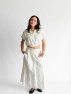 Winifred White Floral Embroidery Cotton Midi Skirt