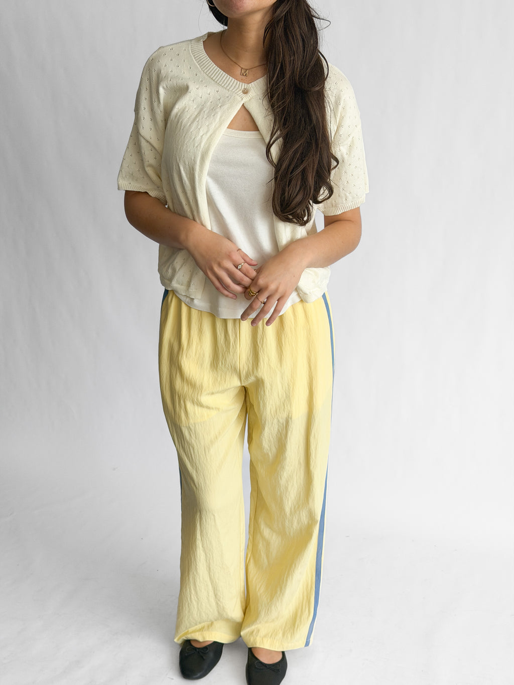 Things Between Wyatt Pointelle Open Cardigan Knit Top (Cream)