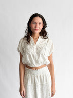 Winifred White Floral Embroidery Cropped Cotton Top