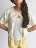 Things Between Wyatt Pointelle Open Cardigan Knit Top (Cream)