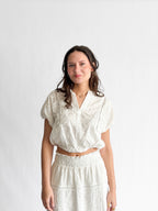 Winifred White Floral Embroidery Cropped Cotton Top