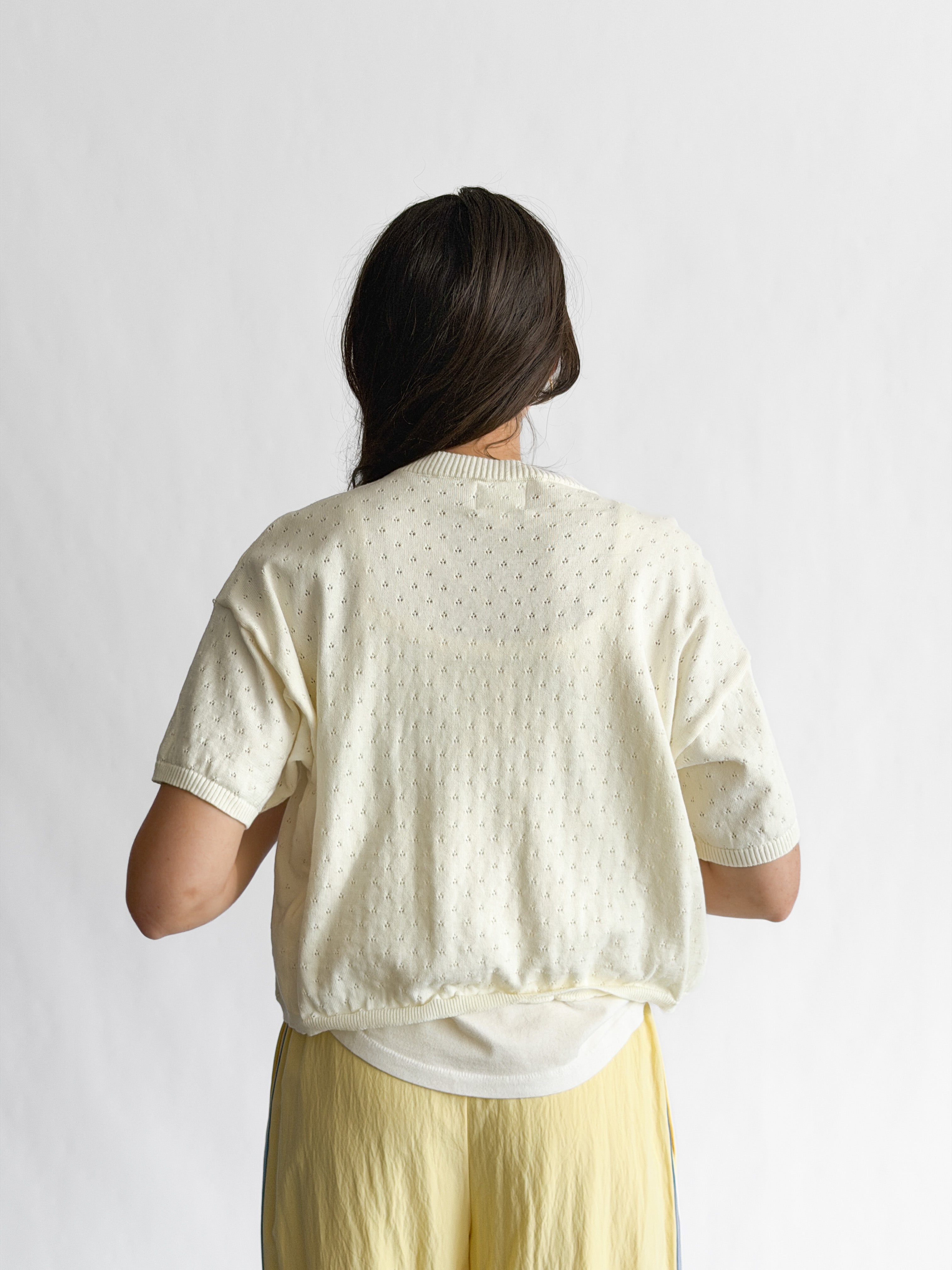 Things Between Wyatt Pointelle Open Cardigan Knit Top (Cream)