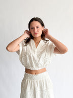 Winifred White Floral Embroidery Cropped Cotton Top