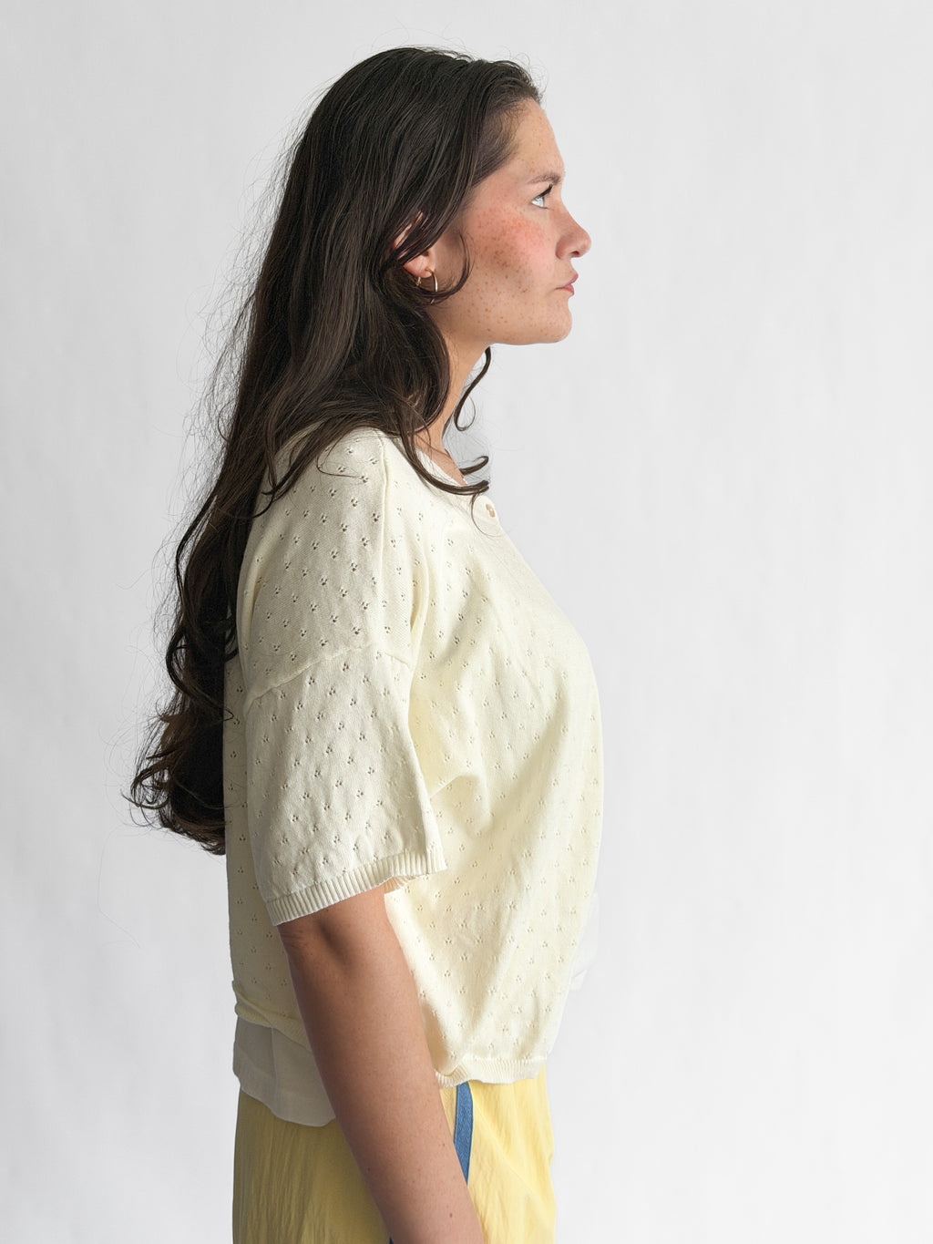 Things Between Wyatt Pointelle Open Cardigan Knit Top (Cream)