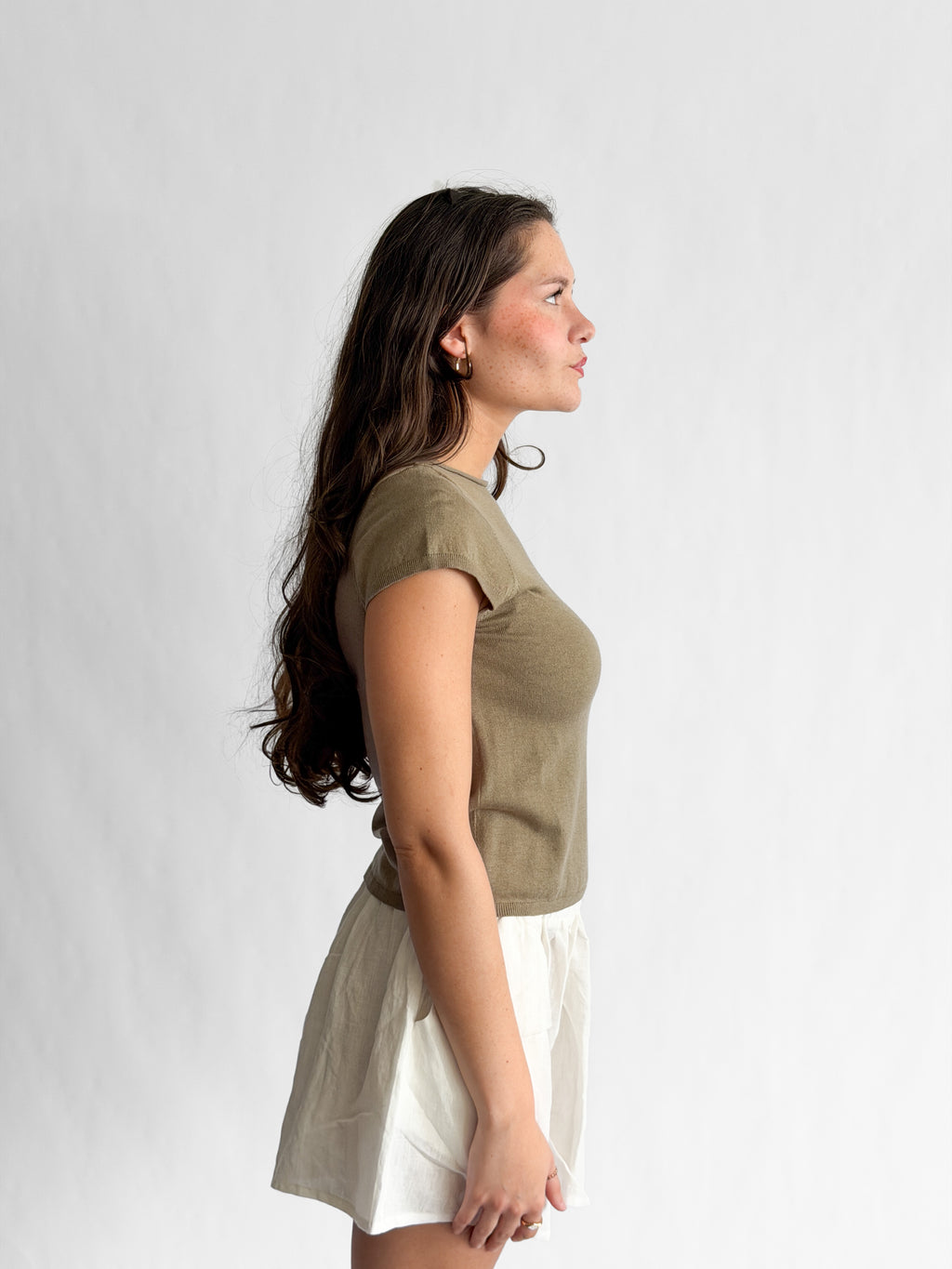 Winslow Olive Green Knit Cap Sleeve Stretch Top