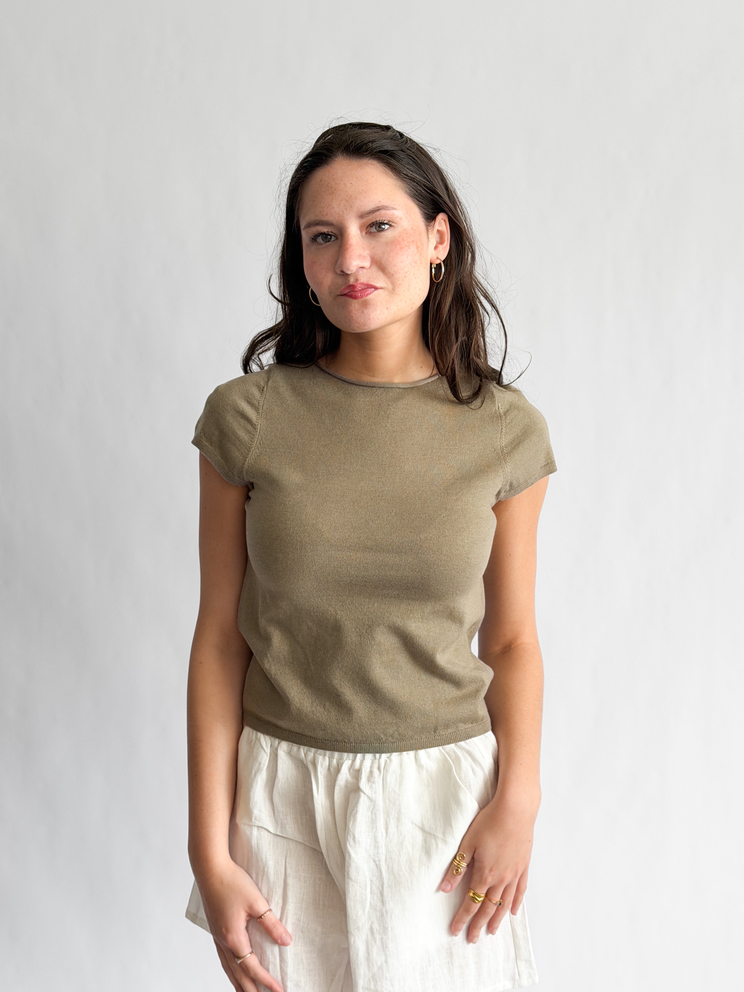 Winslow Olive Green Knit Cap Sleeve Stretch Top