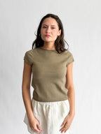 Winslow Olive Green Knit Cap Sleeve Stretch Top