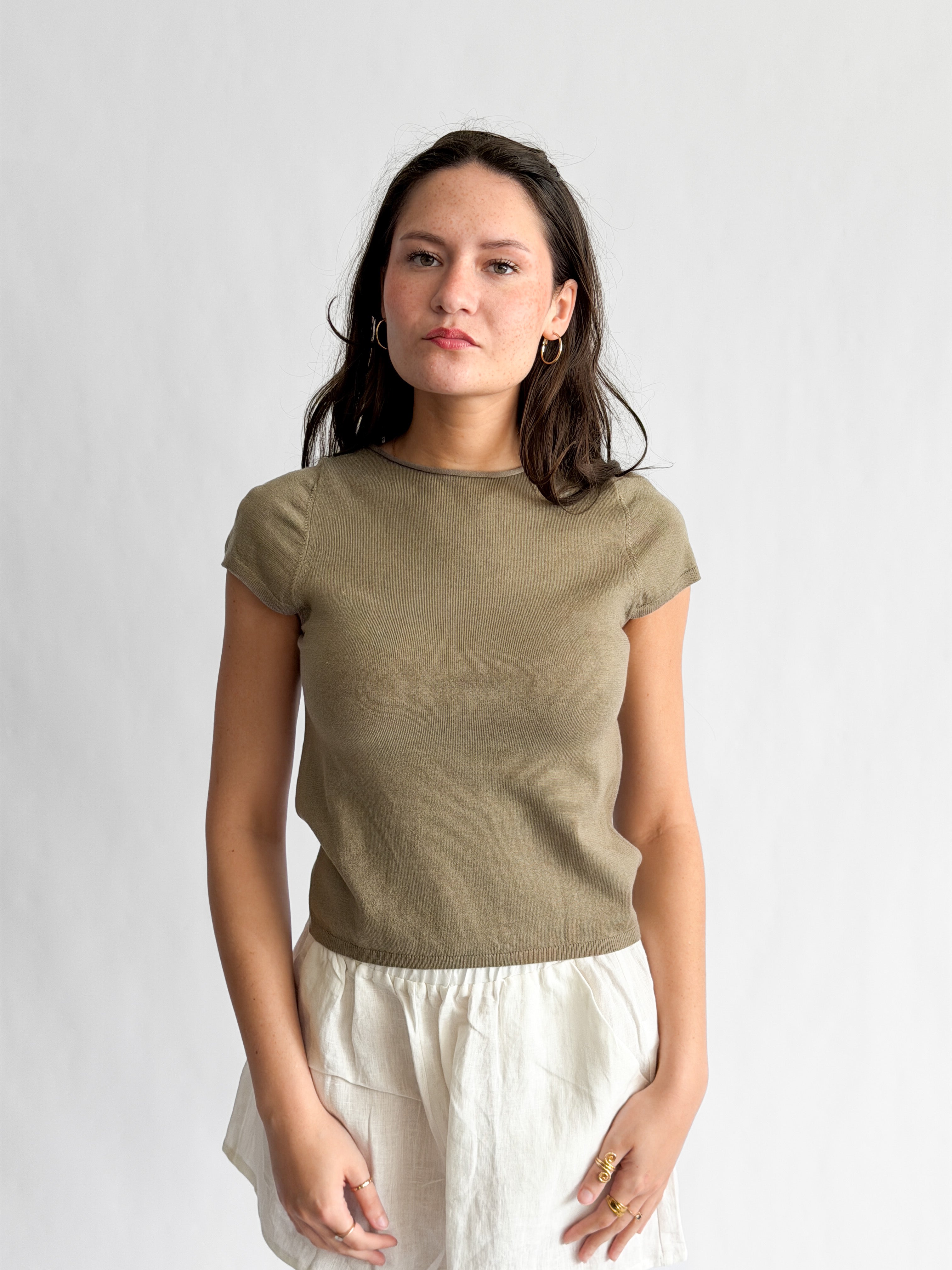 Winslow Olive Green Knit Cap Sleeve Stretch Top