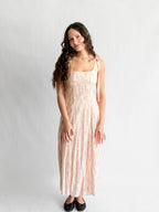 Lucy Paris Skyla Pink Floral Tie Strap Midi Dress
