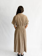 By Together Zara Brown Cotton Gingham Buttoned Midi Dress