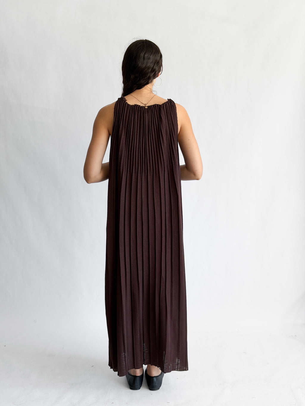 Lucy Paris Selene Dark Brown Pleated Halter Midi Dress