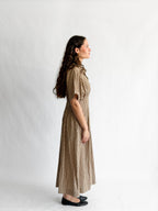 By Together Zara Brown Cotton Gingham Buttoned Midi Dress