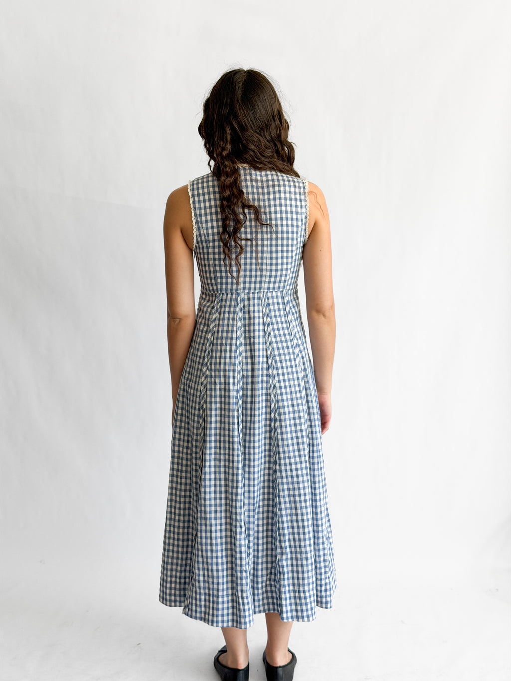 Sofie the Label Cecilia Blue Cotton Gingham Cotton Sleeveless Midi Dress