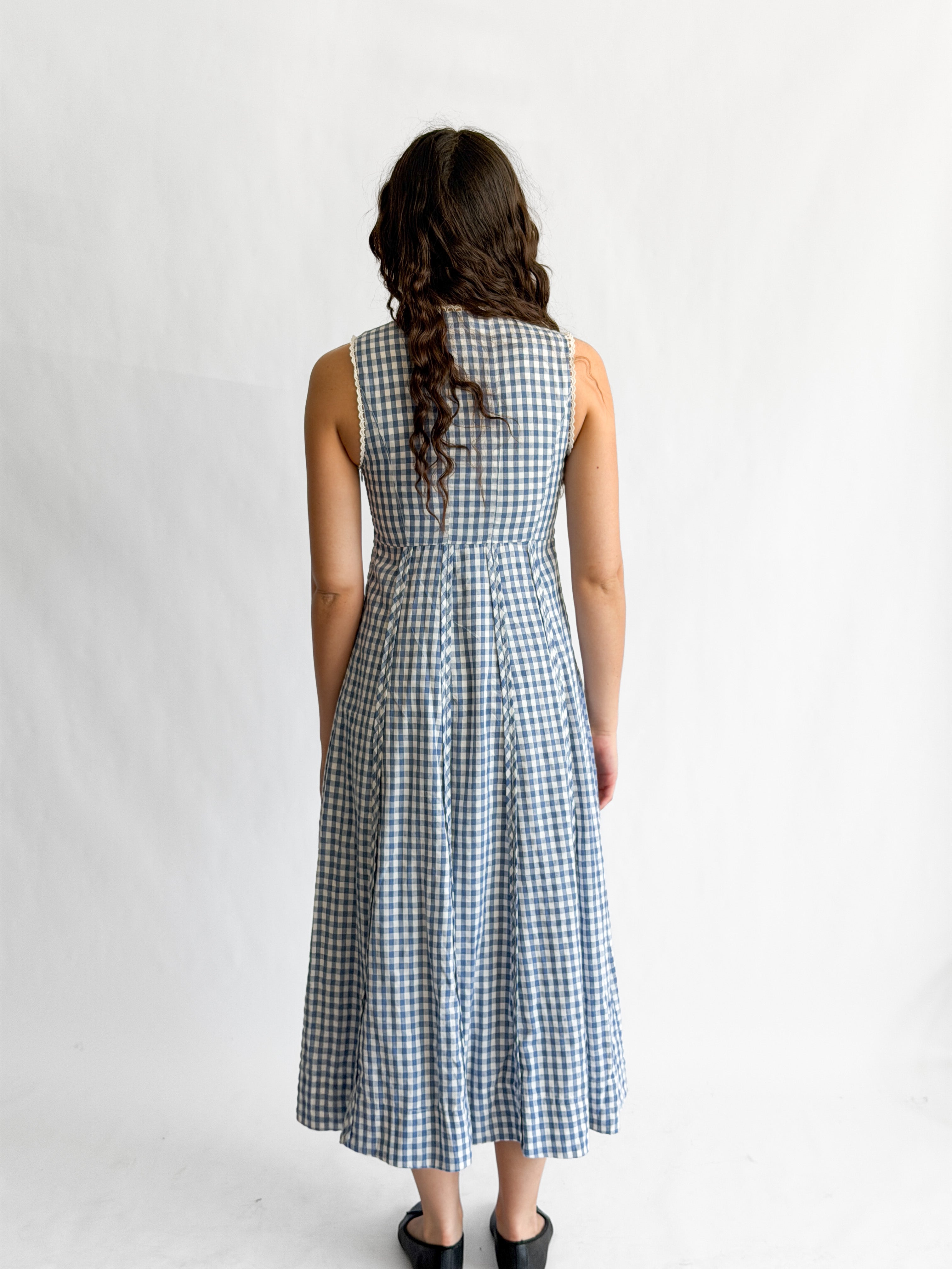 Sofie the Label Cecilia Blue Cotton Gingham Cotton Sleeveless Midi Dress